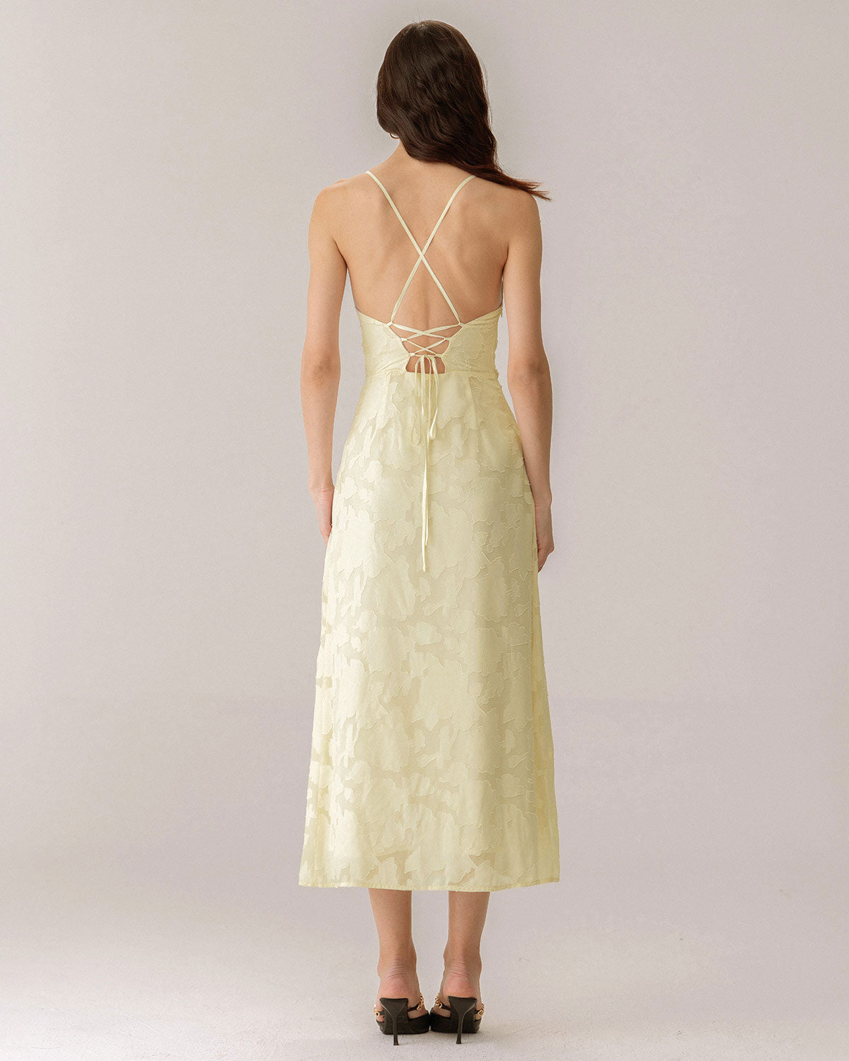 Yellow Jacquard Corset Slip Maxi Dress - Threadford