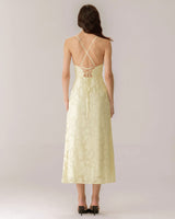 Yellow Jacquard Corset Slip Maxi Dress - Threadford