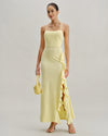 Yellow Ruffle Backless Slit Slip Maxi Dress - Threadford