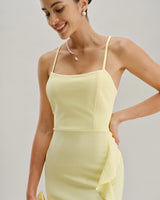 Yellow Ruffle Backless Slit Slip Maxi Dress - Threadford