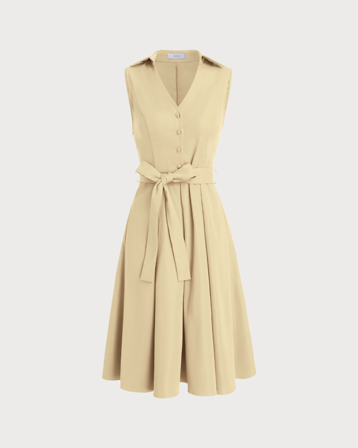 Apricot Button Sleeveless Midi Dress - Threadford