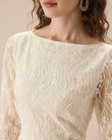 Apricot Lace Boat Neck Long Sleeve Midi Dress - Threadford