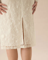 Apricot Lace Boat Neck Long Sleeve Midi Dress - Threadford