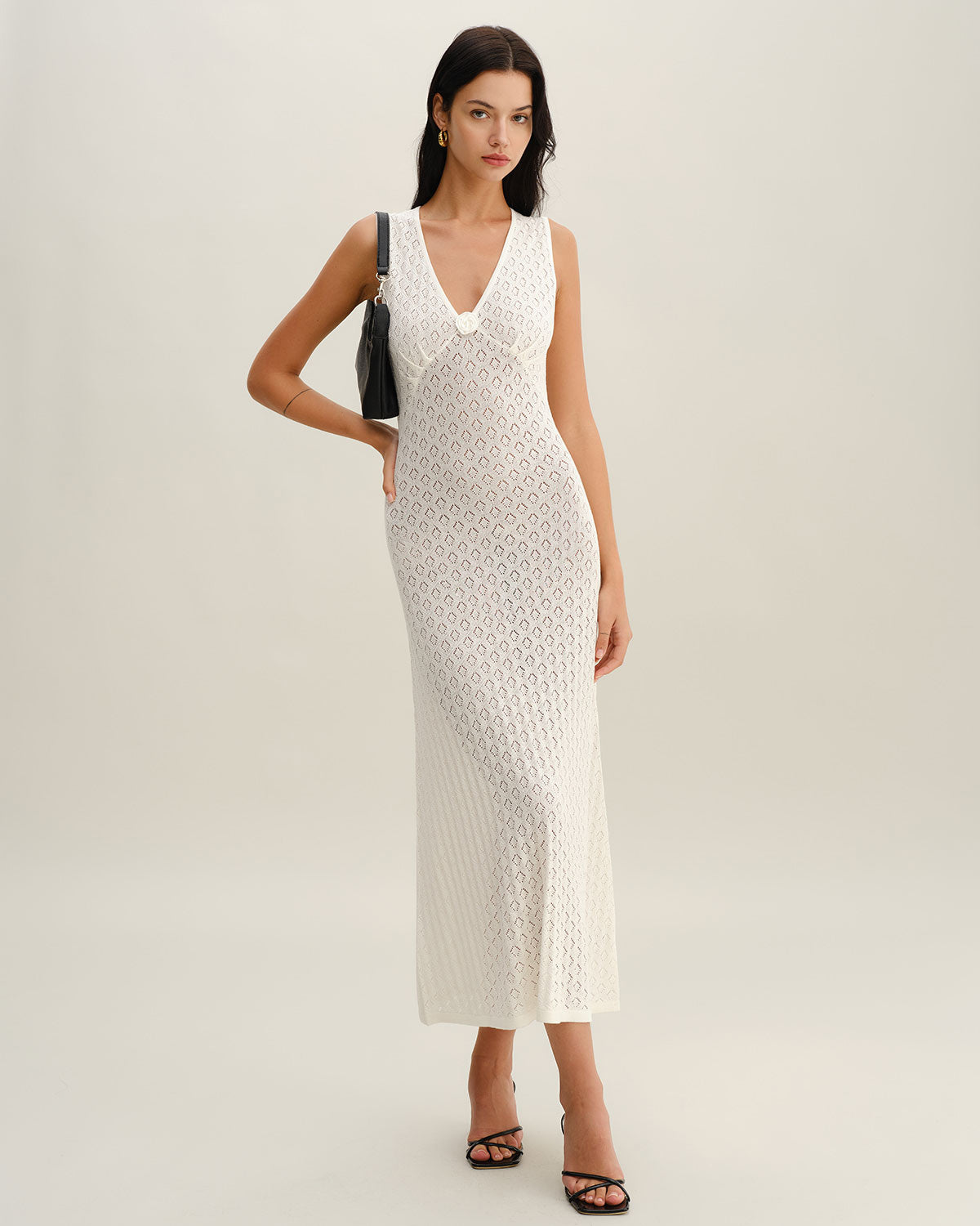 Beige Sleeveless Pleated Midi Dress - Threadford