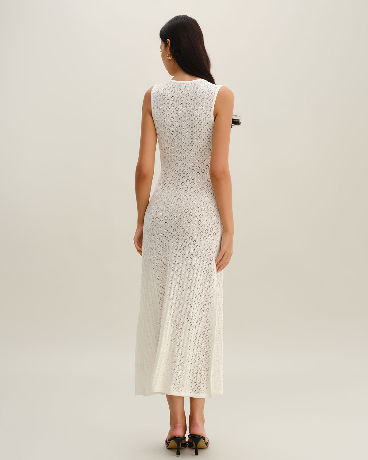 Beige Sleeveless Pleated Midi Dress - Threadford