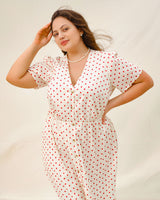 Beige Polka Dot Plus Size Midi Dress - Threadford