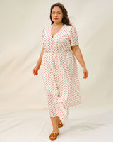 Beige Polka Dot Plus Size Midi Dress - Threadford