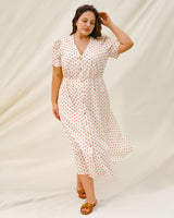 Beige Polka Dot Plus Size Midi Dress - Threadford