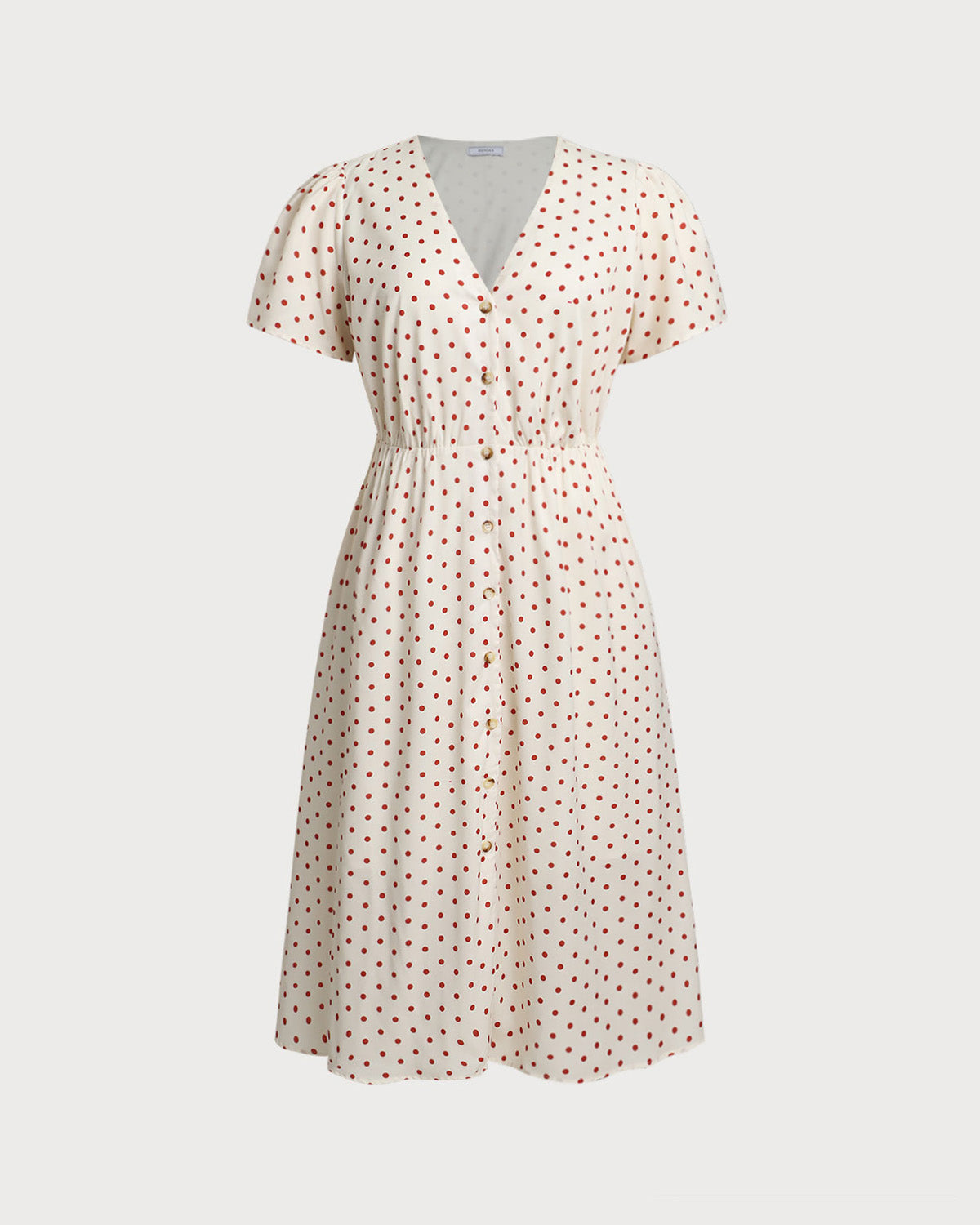 Beige Polka Dot Plus Size Midi Dress - Threadford