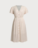 Beige Polka Dot Plus Size Midi Dress - Threadford