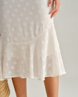 Beige Polka Dot V-Neck Midi Dress - Threadford