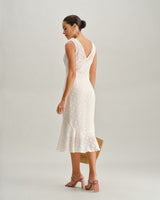 Beige Polka Dot V-Neck Midi Dress - Threadford