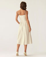 Beige Square Neck Pocket Slip Midi Dress - Threadford