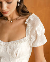 Beige Square Neck Puffed Sleeve Midi Dress - Threadford