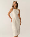Beige Textured Beaded Slip Midi Dress - Threadford