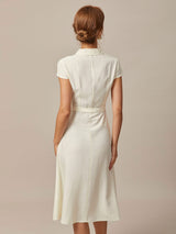 The Beige Lapel Cap Sleeve Shirt Midi Dress - Threadford