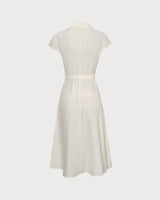 The Beige Lapel Cap Sleeve Shirt Midi Dress - Threadford