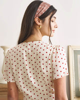 The Beige V Neck Polka Dot Button Midi Dress - Threadford