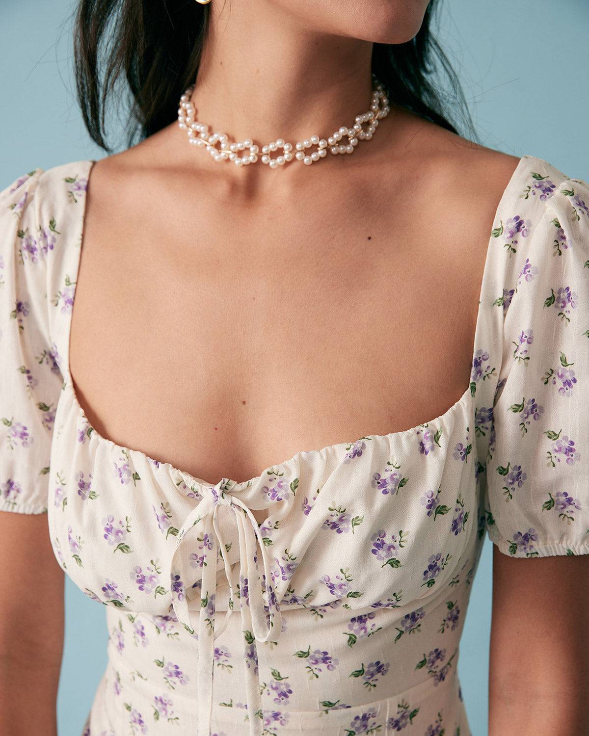 The Short Sleeve Floral Ruched Midi Dress - Threadford