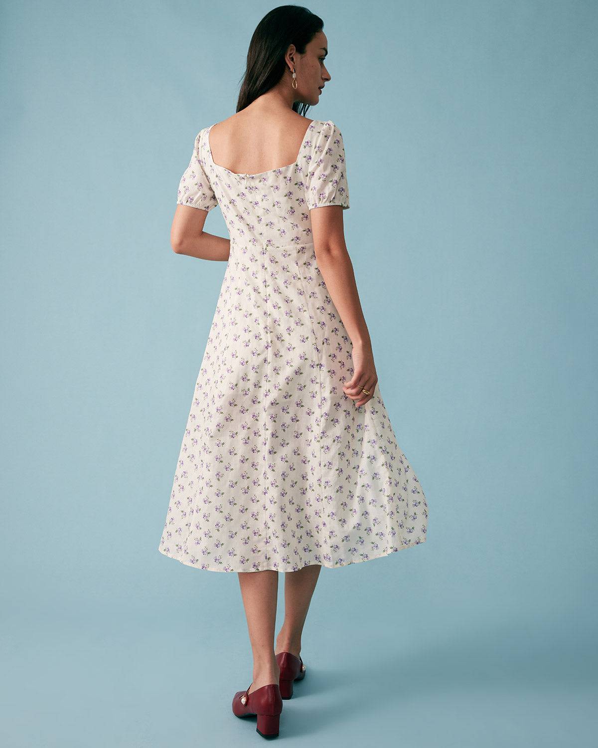 The Short Sleeve Floral Ruched Midi Dress - Threadford