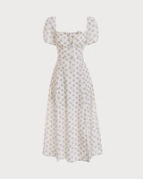 The Short Sleeve Floral Ruched Midi Dress - Threadford