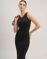 Black Bodycon Sleeveless Slit Midi Dress - Threadford