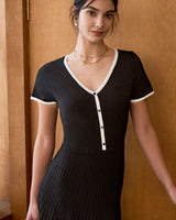 Black Contrasting Sweater Midi Dress - Threadford