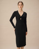 Black V Neck Cut Out Bodycon Sweater Dress - Threadford