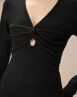 Black V Neck Cut Out Bodycon Sweater Dress - Threadford