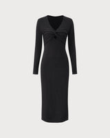 Black V Neck Cut Out Bodycon Sweater Dress - Threadford