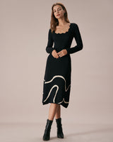 The Black Wave Scalloped Sweater Midi Dress - Threadford