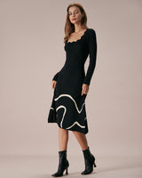 The Black Wave Scalloped Sweater Midi Dress - Threadford