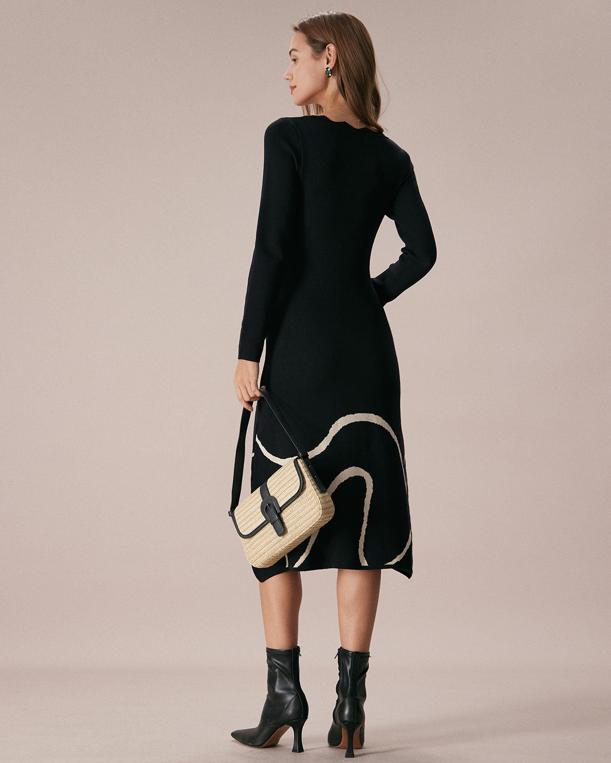 The Black Wave Scalloped Sweater Midi Dress - Threadford
