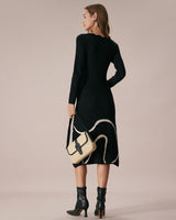 The Black Wave Scalloped Sweater Midi Dress - Threadford