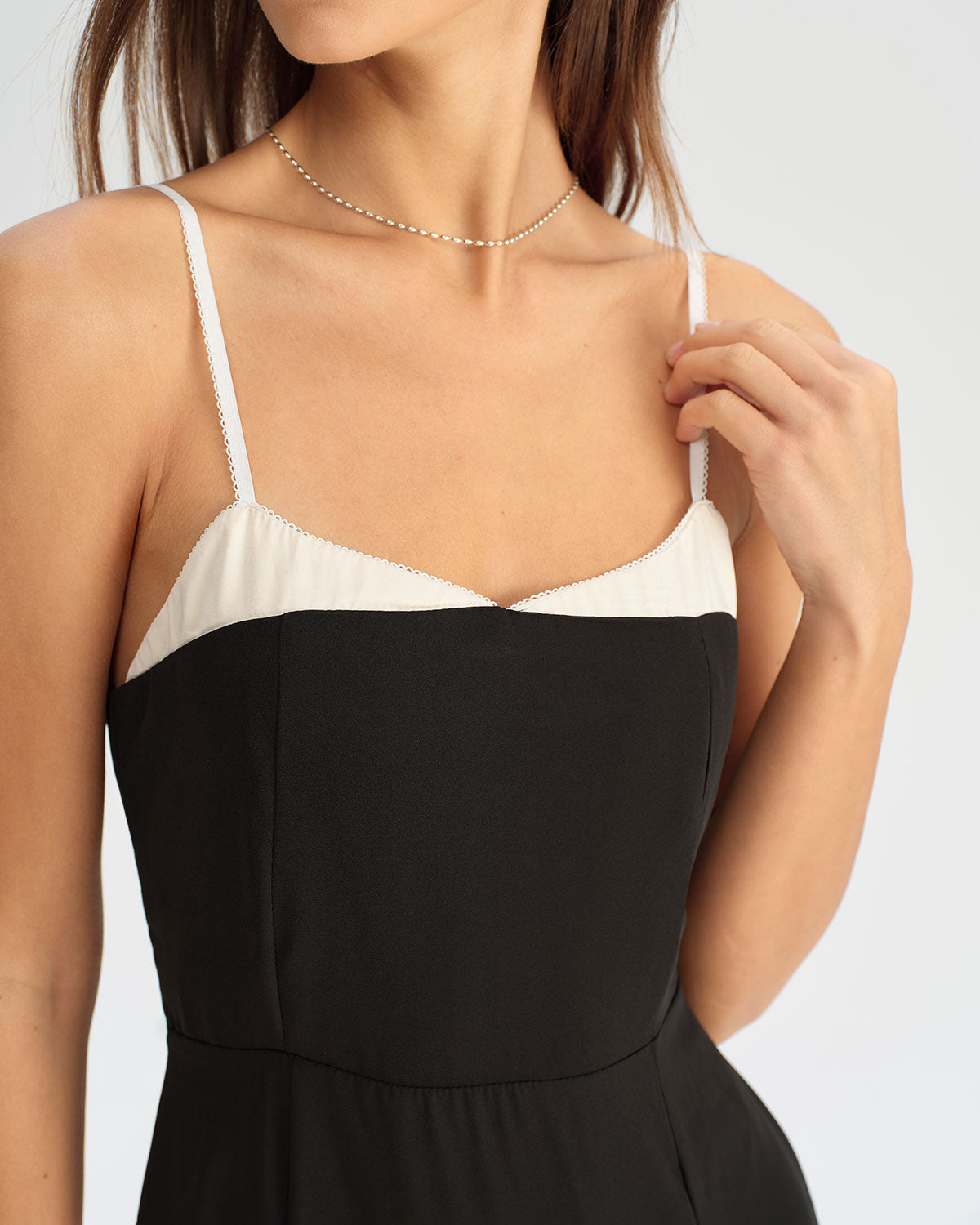 Black Contrasting A-Line Slip Midi Dress - Threadford