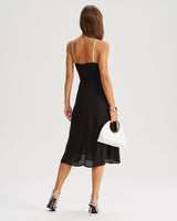 Black Contrasting A-Line Slip Midi Dress - Threadford