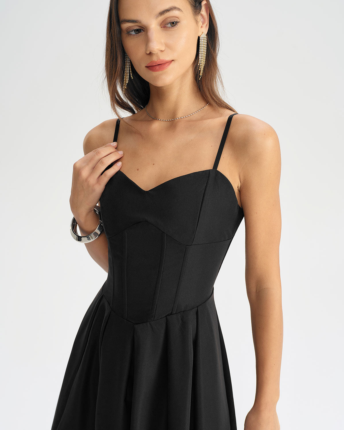 Black Pleated Slip Midi Dress - Threadford