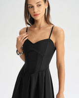 Black Pleated Slip Midi Dress - Threadford