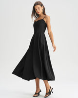 Black Pleated Slip Midi Dress - Threadford