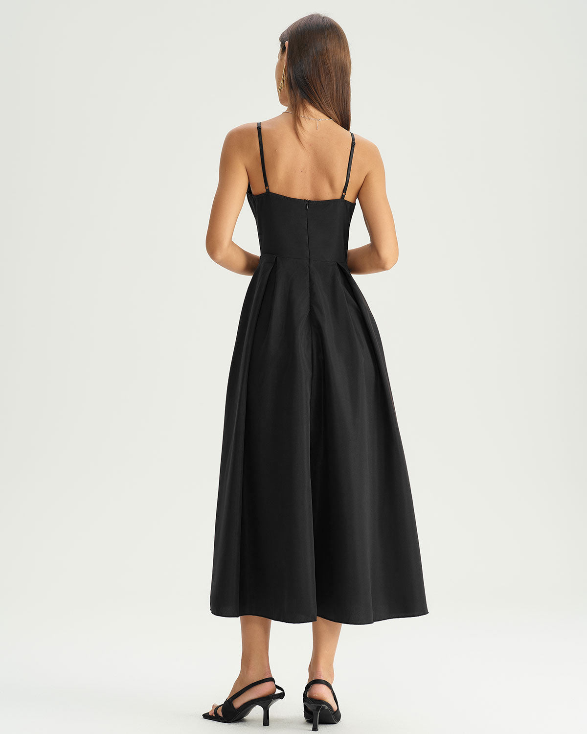 Black Pleated Slip Midi Dress - Threadford