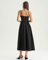 Black Pleated Slip Midi Dress - Threadford