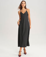 Black Polka Dot Slip Midi Dress - Threadford