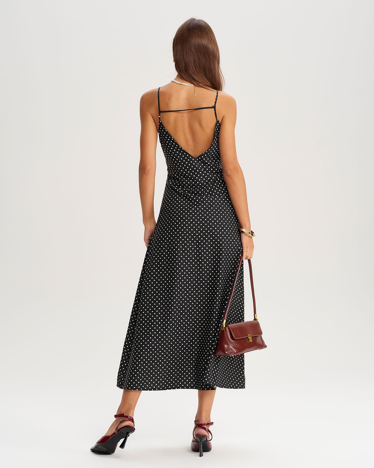 Black Polka Dot Slip Midi Dress - Threadford