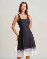 Black Contrast Square Neck Slip Midi Dress - Threadford