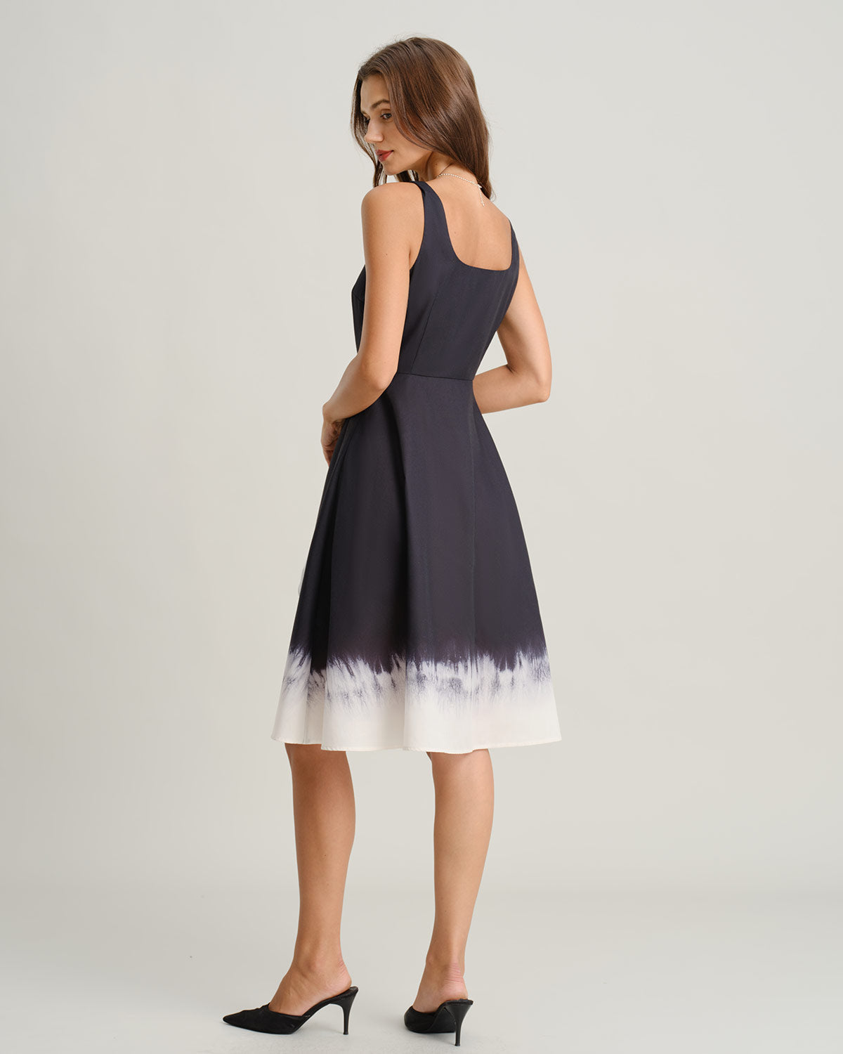 Black Contrast Square Neck Slip Midi Dress - Threadford