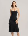 Black Contrast Sweetheart Neck Slip Midi Dress - Threadford