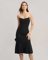 Black Contrast Sweetheart Neck Slip Midi Dress - Threadford