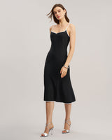 Black Contrast Sweetheart Neck Slip Midi Dress - Threadford