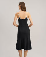 Black Contrast Sweetheart Neck Slip Midi Dress - Threadford