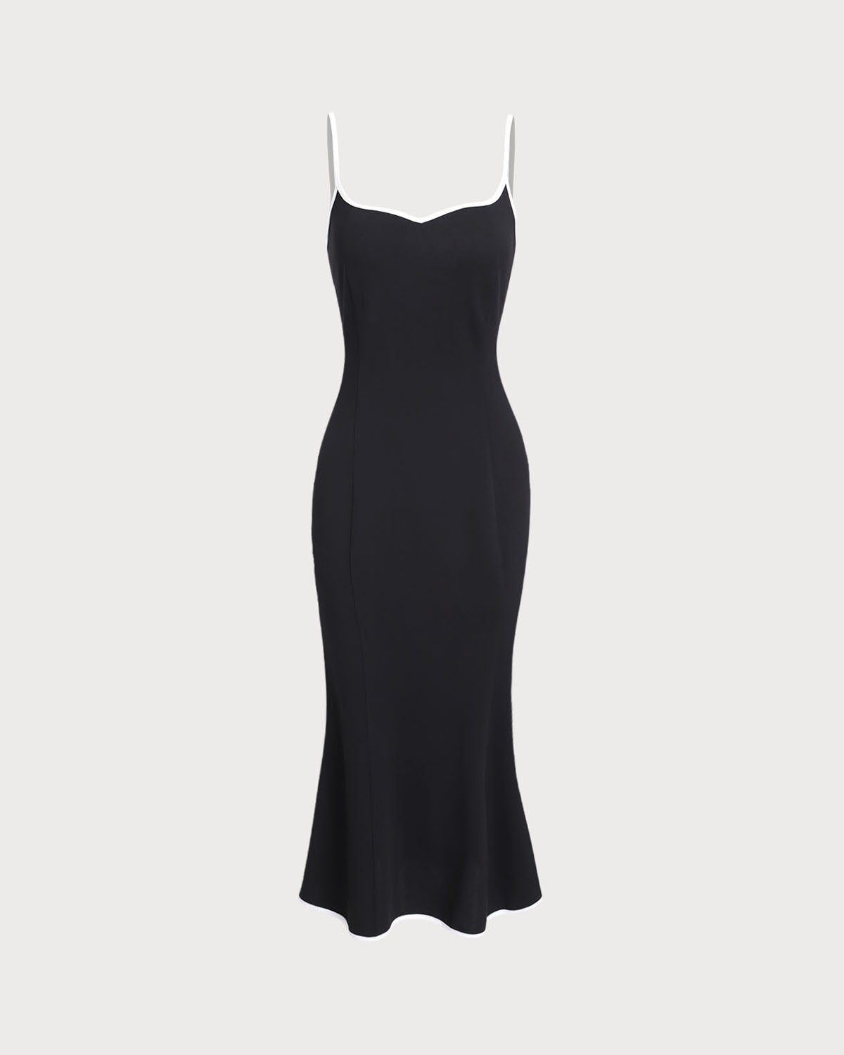Black Contrast Sweetheart Neck Slip Midi Dress - Threadford